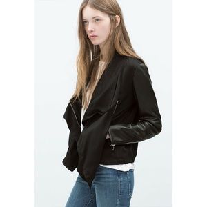 Zara Trafaluc Faux Leather Sleeved Moto Jacket